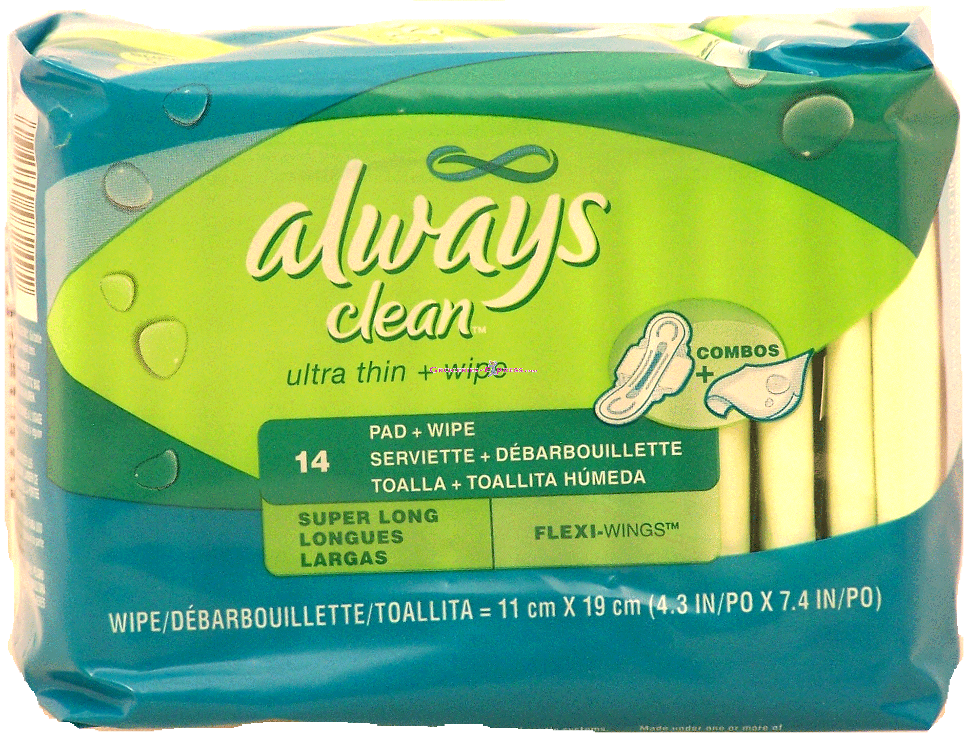Always&nbsp;clean&nbsp;ultra thin pad + wipe, flexi-wings, super long Full-Size Picture